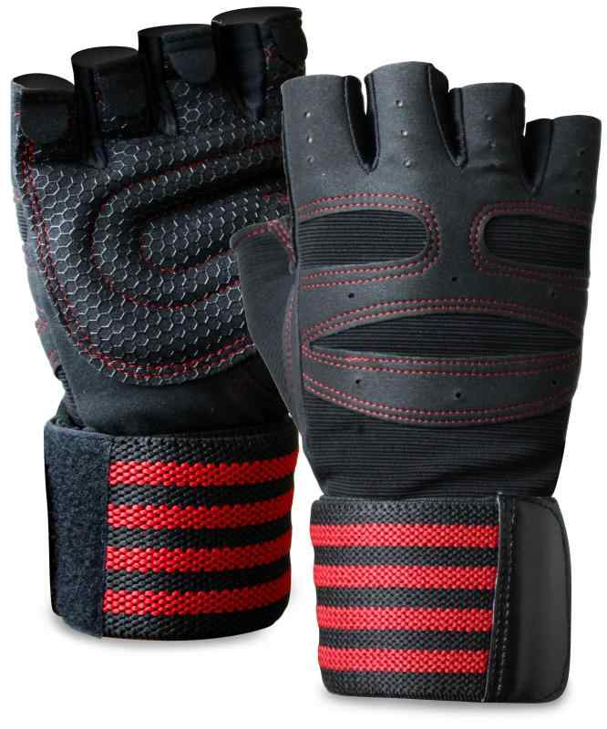ACEFITS トレーニンググローブ ウェイトリフティング ジム グローブ 筋トレ 手首固定 リストラップ 付き レッド L