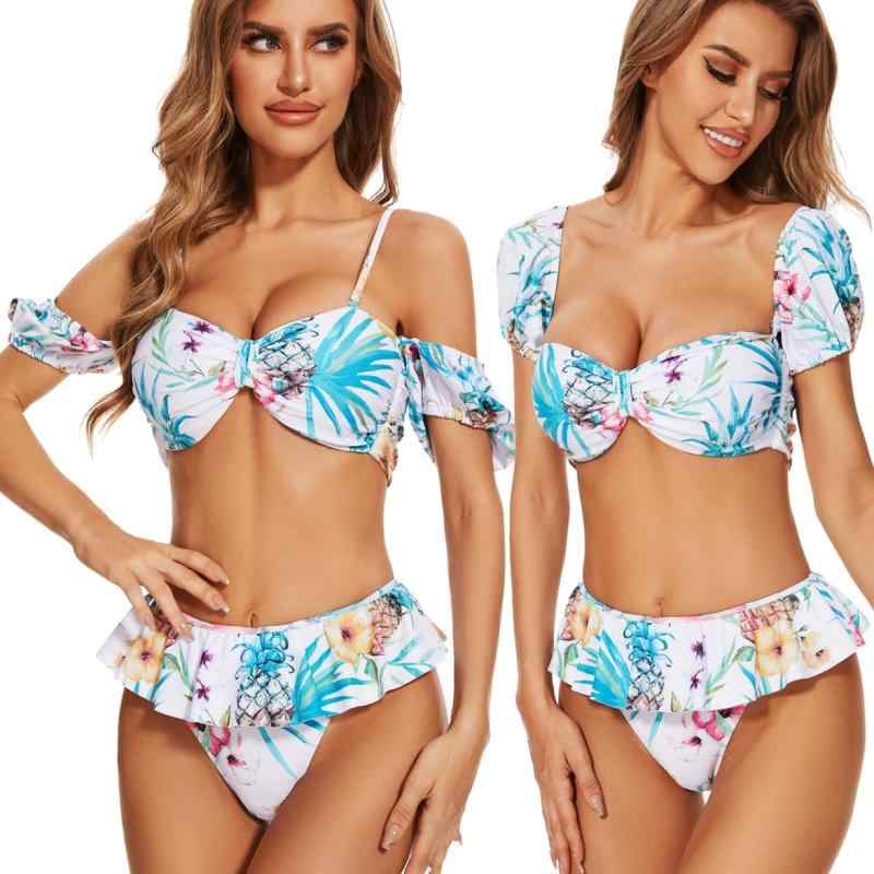[マドルガーダフォービーチ] 6通りのスタイルが楽しめる ビキニ 水着 パフスリーブ バンドゥ レディース ボタニカル リゾート パッド付き S803 (Mサイズ, トロピカル)