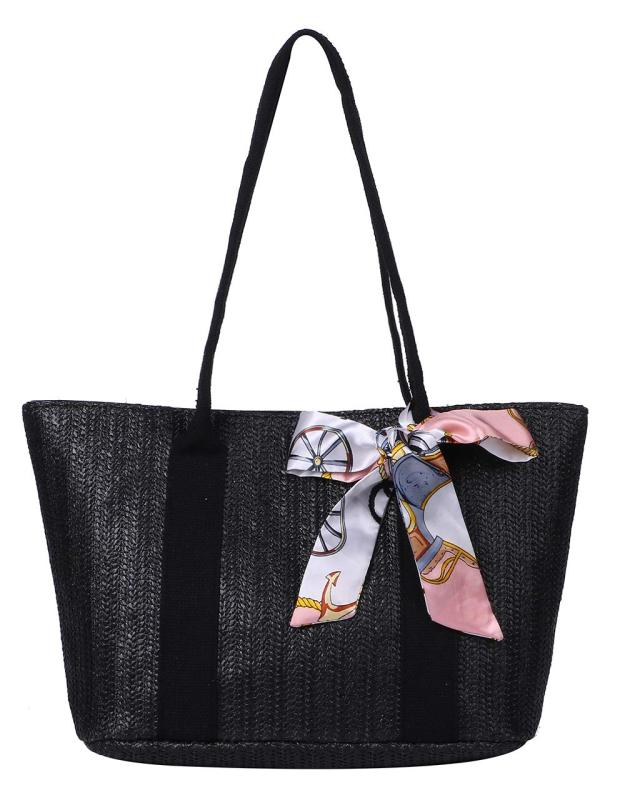 [エンジェルムーン] ストローバッグ トートバッグ ストロートート カゴバッグ スカーフチャーム付き 大きめ(3)