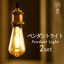 ペンダントライト LED電球付き E26 フィラメント電球 ライティングレール用 照明器具 天井照明 吊り下げ 装飾器具 コード付き レトロ アンティークライト 100cm調節可能 PSE認証済(MT-LF-FL-2SET)