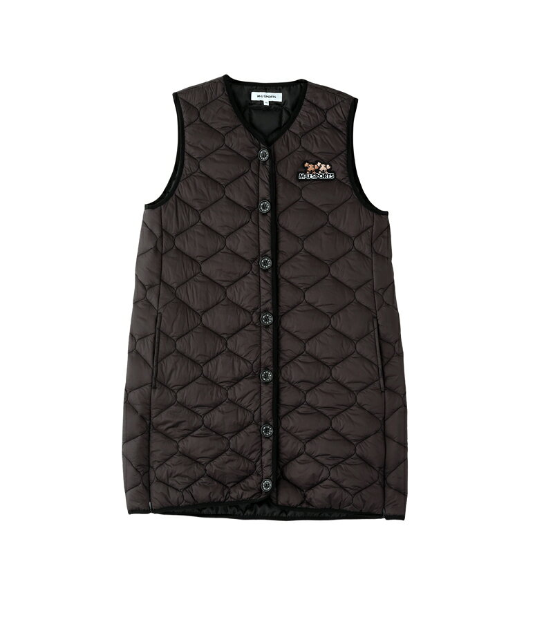 [MU SPORTS] ゴルフ ベスト キルティング中綿ロングベスト / 中綿 ひょうたん柄キルト ベストチュニック 撥水 保温 軽量