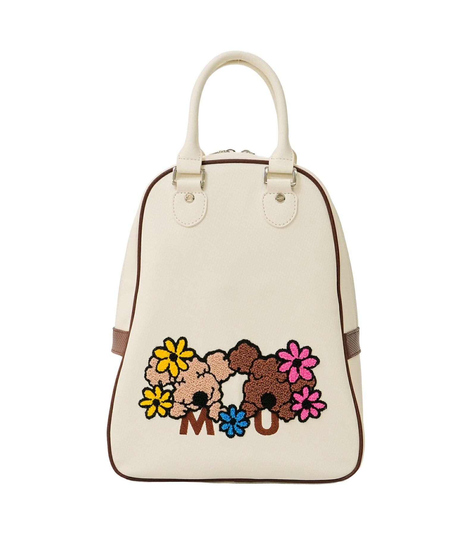 [MU SPORTS] ゴルフ レディース シューズバッグ 立体サガラ刺繍 MUキャラクター ユニークデザイン 大容量 ゴルフシューズ 収納バッグ おしゃれ 703R6332 ホワイト ブラック プレゼント ギフト 自分へのご褒美！愛らしいデザインでラウンドを楽しく！