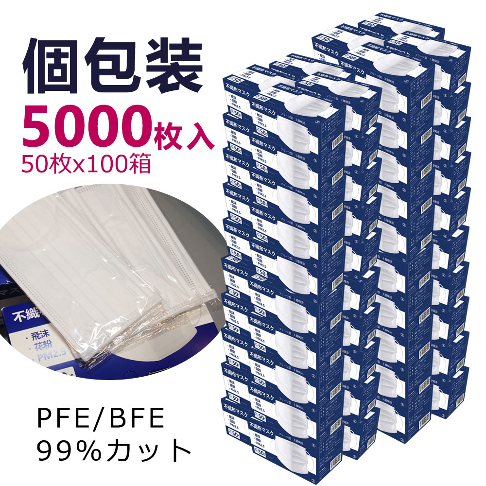 マスク あす楽 個包装マスク 5000枚入(50枚×100)