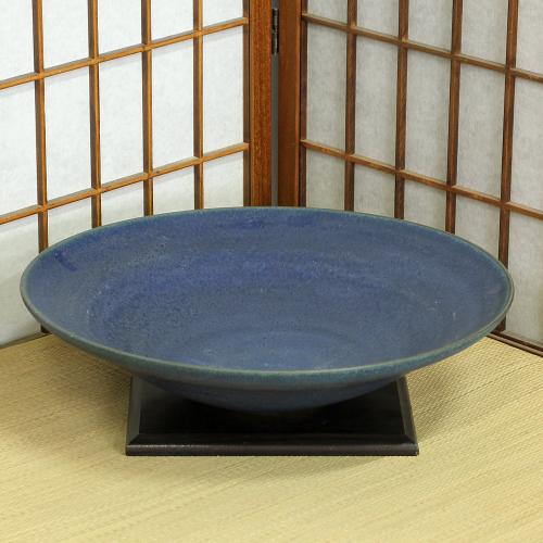 1点物 信楽焼 水盤 青 岩肌 ソリ 丸 14号 花器 池坊 小原流 生け花 在庫数限り 立花 和風 華道 陶器 フラワーベース 立花 花瓶 ギフト 信楽焼き 華道 未生流 古流 遠州流 あす楽