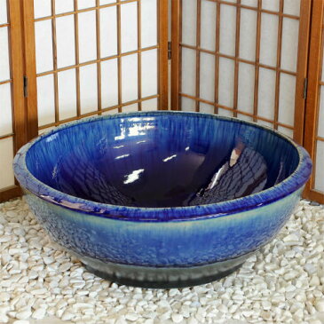 信楽焼 アウトレット 睡蓮鉢 ブルーガラス 19号 陶器 メダカ鉢 おしゃれ めだか 鉢 金魚鉢 大型 特大 水鉢 めだか鉢 メダカ ハス鉢 水連鉢 スイレン 睡蓮 水槽 ビオトープ 信楽焼き 焼き物 あす楽(MA074-06GB)