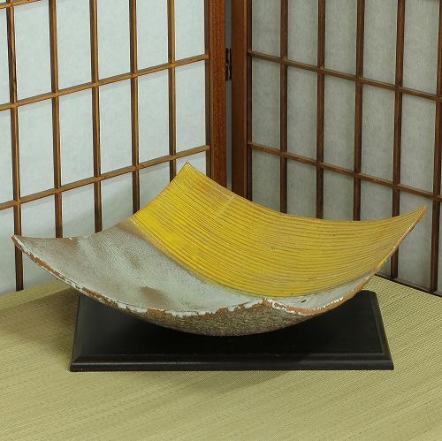 信楽焼 水盤 黄釉 掛分 ぼかし 角 12号 生け花 花器 池坊 小原流 創作 陶器 生花 在庫数限り 在庫処分 和風 庭 花瓶 華道 花入 フラワーベース 立花 ギフト 信楽焼き 華道 未生流 古流 遠州流(F-15)