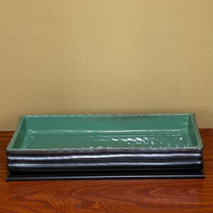 信楽焼 水盤 いぶし中青磁長角 20号 生け花 花器 池坊 小原流 創作 陶器 生花 在庫数限り 在庫処分 和風 庭 花瓶 華道 花入 フラワーベース 立花 ギフト 信楽焼き 華道 未生流 古流 遠州流 あす楽(MR9113-13G)