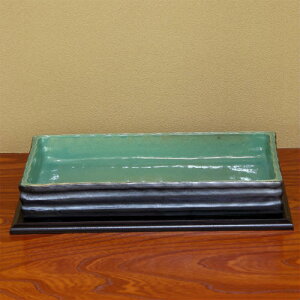 信楽焼 水盤 いぶし中青磁長角 15号 生け花 花器 池坊 小原流 創作 陶器 生花 在庫数限り 在庫処分 和風 庭 花瓶 華道 花入 フラワーベース 立花 ギフト 信楽焼き 華道 未生流 古流 遠州流 あす楽(MR9113-15G)