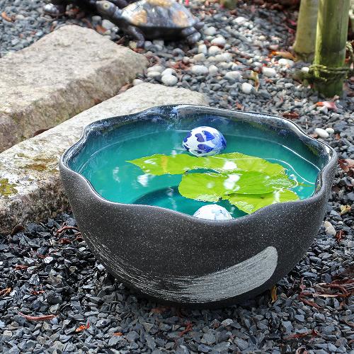 信楽焼睡蓮鉢刷毛目緑ガラス12号睡...