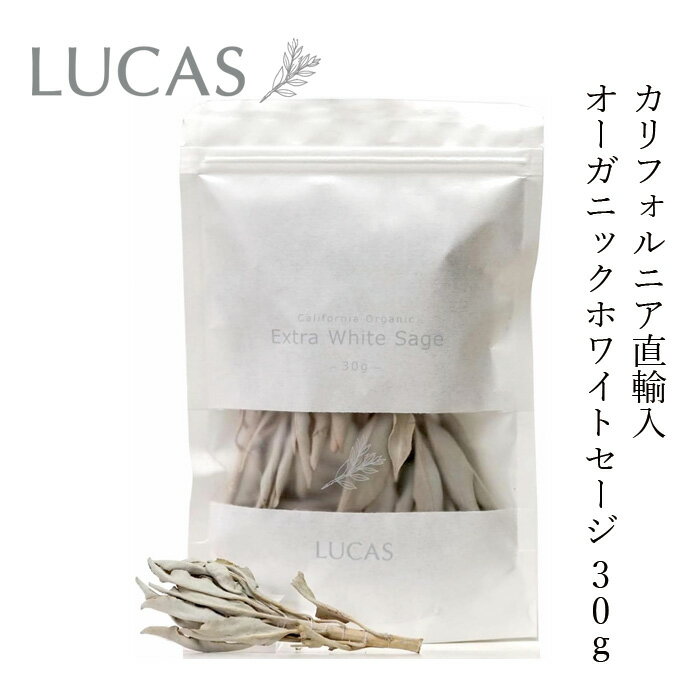 セージ ルカス LUCAS エクストラ・ホワイトセージ 30g 金額別購入特典あり 正規品 枝つき葉 空間浄化 ヨガ 瞑想 マインドフルネス リラックス オーガニックホワイトセージ カリフォルニア産 アクセサリーの浄化 農薬不使用 USDA カリフォルニア認定オーガニック農家