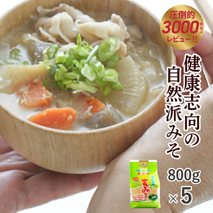 麦味噌 無添加 減塩 麦みそ 味噌 国産原料 100%使用 ほっこり 甘口 みそ 800g 5