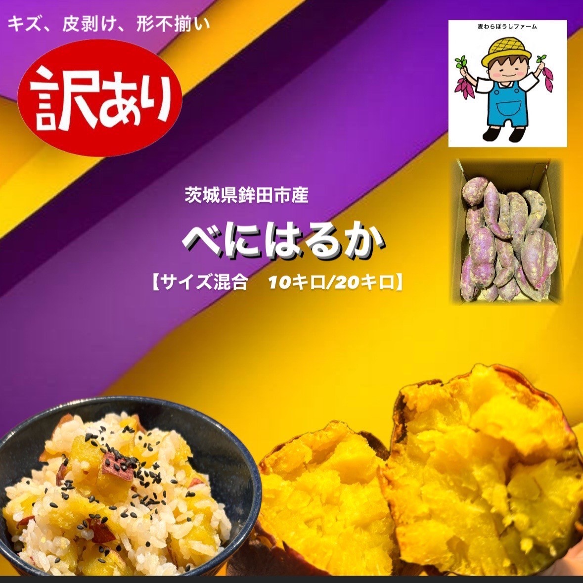 【10月7日頃から順次発送】新芋 訳あり土付きべにはるか10kg 20kg 茨城県鉾田市産 サイズ混合 産地直送 送料無料 焼き芋 スイーツ 美容 健康 さつまいも 紅はるか