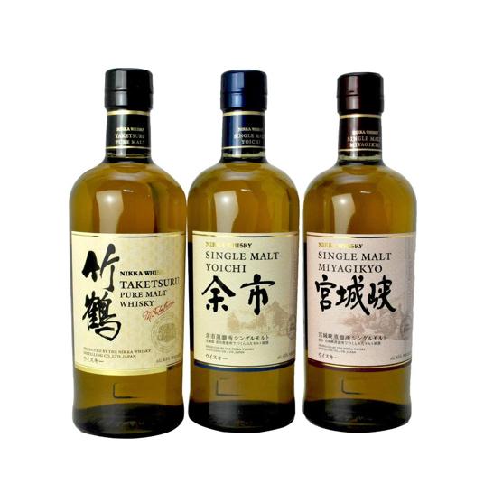 【送料無料】『竹鶴ピュアモルト』・『シングルモルト余市』・『シングルモルト宮城峡』 〔箱なし〕【正規輸入品】★ニッカのシングルモルトウイスキー3種飲み比べ余市・宮城峡・竹鶴 3本セット 各700ml