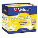 【未使用】【中古】 Verbatim 94839 DVD + RWディスク 4.7 GB 4 x W/スリムジュエルCases パール 10 /パック