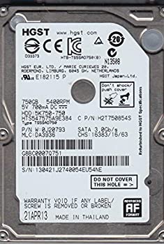 【未使用】【中古】 HTS547575A9E384 PN 0J20793 MLC DA3936 Hitachi 750GB SATA 2.5ハードドライブ