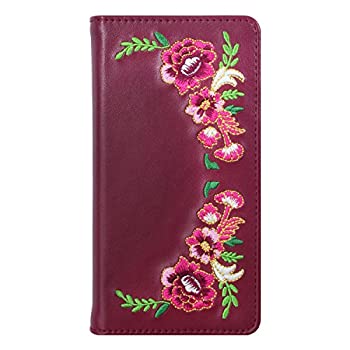 【中古-非常に良い】 藤本電業 iPhoneX 手帳型 フラワー刺繍ケース 花柄 マグネット内蔵 ポケット付き レッド Bi8-08RD