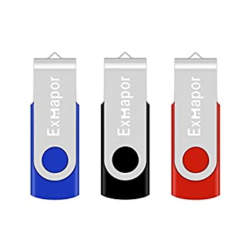 【中古】 Exmapor USBメモリ 32GB 回転式 ストラップホール付き 3個セット (赤 黒 青)