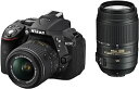 【中古】Nikon デジタル一眼レフカメラ D5300 ダブルズームキット ブラック 2400万画素 3.2型液晶 D5300WZBK