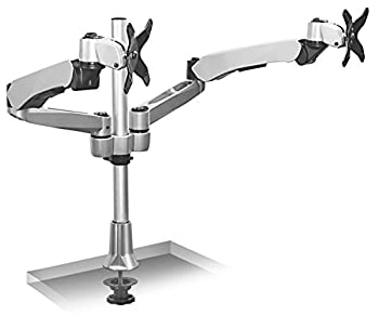 【中古】【輸入品 未使用】(Silver) - Mount-It Height Adjustable Full Motion Two Monitor Computer Desk Mount Spring Arm Quick Release