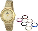 yÁzyAiEgpzPeugeot Women's Slim All Gold Stainless Steel Mesh Bracelet 7 Bezel Interchangeable Watch Gift Set 642G