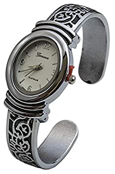 【中古】【輸入品・未使用】Geneva Womens OxidizedスクロールデザインHingedファッションCuff Watchホワイトダイヤルw9132