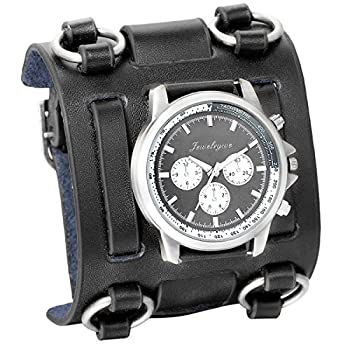 【中古】【輸入品・未使用】JewelryWeブラックヒップホップゴシックパンクスタイルメンズ腕時計Wideレザーファッションカフ腕時計 【中古】【輸入品・未使用】JewelryWeブラックヒップホップゴシックパンクスタイルメンズ腕時計Wideレザーファッションカフ腕時計