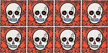šۡ͢ʡ̤ѡ(set-of-8-Ceramic) - Janna Salak Designs Day of the Dead Skull Dia de los Muertos Sugar Skull Ceramic Tile Coaster