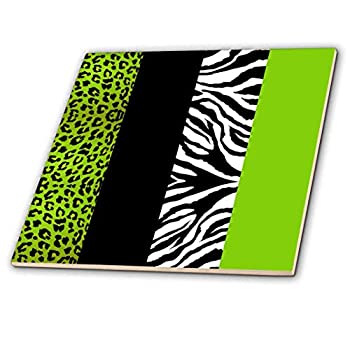【中古】【輸入品・未使用】Janna Salak Designsプリントとパターン???ライムグリーンブラックとホワイト動物印刷???Leopard and Zebra???タイル 4%ダブルクォーテ% ct_35440_1