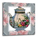 【中古】【輸入品・未使用】3dRose dpp_37380_1 ビクトリア朝の花のティーポット ブルー/ピンク フローラル背景 ウォールクロック、10×10インチ
