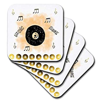 楽天ムジカ＆フェリーチェ楽天市場店【中古】【輸入品・未使用】（set-of-8-Soft） - 3dRose cst_60844_2 Fun Gold Musical Notes Records Art Music Soft Coaster （Set of 8）