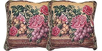 【中古】【輸入品・未使用】Dada寝具dp-14426パレードのフルーツとローズWoven装飾枕、18?by 18インチ..