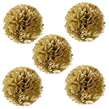 Wrapables Tissue Pom Poms Party Decorations for Weddings%カンマ% Birthday Parties and Baby Showers%カンマ% 8-Inch%カンマ% Gold Metallic%カンマ% Set