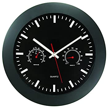 Timekeeper Round Wallclock with Black Frame and Temperature/Barometric Gauges%カンマ% 12-Inch 