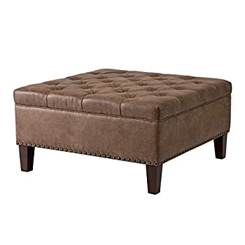 【中古】【輸入品・未使用】Madison Park Square Tufted Large Faux Leather%カンマ% All Foam%カンマ% Wood Frame Brown Cocktail Ottoman Modern Design Coffee Table for Livin