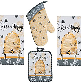 【中古】【輸入品・未使用】4 Piece Bee Happy Kitchen Set - 2 Terry Towels%カンマ% Oven Mitt%カン..