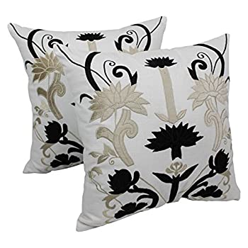 【中古】【輸入品・未使用】Blazing Needles 20-inch Elegant Rose Hand Embroidered Throw Pillow (Set of 2) - Floral Palette