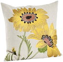 【中古】【輸入品・未使用】SAROライフスタイル434p Le Tournesolコレクション刺繍ひまわりデザインリネンブレンドFilled Throw枕 18...