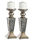 【中古】【輸入品・未使用】(Candle Holder (set of 2)) - Creative Scents Schonwerk Pillar Candle Holder Set of 2- Crackled Mosaic Design- Functional Table Decorati