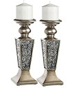 yÁzyAiEgpz(Candle Holder (set of 2)) - Creative Scents Schonwerk Pillar Candle Holder Set of 2- Crackled Mosaic Design- Functional Table Decorati