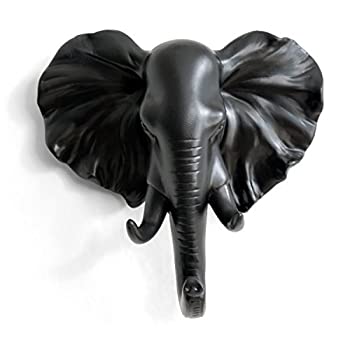 【中古】【輸入品 未使用】(Black) - Herngee Elephant Head Single Wall Hook/Hanger Animal shaped Coat Hat Hook Heavy Duty カンマ Rustic カンマ Recycled カンマ Decorative