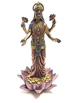 【中古】【輸入品 未使用】幸運の象徴 吉祥天 蓮の上のラクシュミー 彫像 ヒンズー神/ Lakshmi Hindu Goddess on Lotus Statue Sculpture 並行輸入品