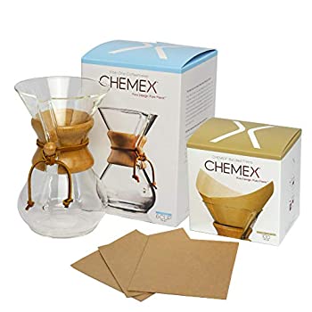 【中古】【輸入品・未使用】[ケメックス] CHEMEX コーヒーメーカーセット マシンメイド 6カップ用 +フィルターペーパー ナチュラル(無漂白タイプ） 四角タイプ 100枚入り [