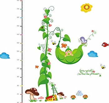 【中古】【輸入品・未使用】ウォールステッカー 身長計 グリーン 豆 目盛り 身長計 キノコ 赤ちゃん 豆の木 太陽 測る かわいい 壁紙 おしゃれ 雲 森 子供部屋 子供 玄関 リ
