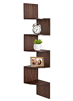 šۡ͢ʡ̤ѡ(Walnut) - Greenco 5 Tier Wall Mount Corner Shelves Walnut Finish