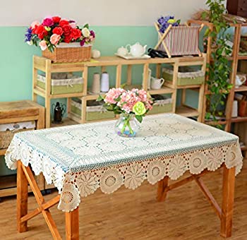 【中古】【輸入品 未使用】(Rectangle 130cm x 180cm (Beige)) - Ustide Rustic Floral Crochet Tablecloth Beige Cotton Lace Table Overlays 130cm x 180cm