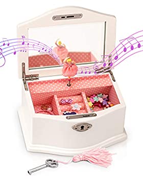 【中古】【輸入品 未使用】Elle Ballerina Music Jewelry Box カンマ Girl 039 s Keepsake Storage Box カンマ Wooden Case カンマ Small (White)