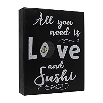 【中古】【輸入品・未使用】JennyGems- All You Need is Love and Sushi - Love Sayings - 本物の木製看板 - 面白いギフトギフト - I Love Youギフト 寿司デコレーション -