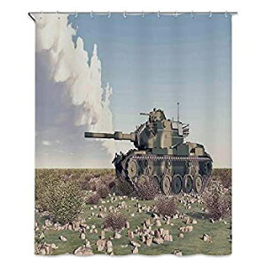 【中古】【輸入品・未使用】戦争の家の装飾 シャワーカーテン 180 x 180cm 冷戦の歴史的事実のアメリカの迷彩戦車バトルアート画像 防カビ 防水 バス用品 プライバシー保護