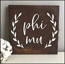 【中古】【輸入品・未使用】Sorority Shop Phi Mu 正方形 木製サイン オリーブの葉付き