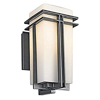 šۡ͢ʡ̤ѡKichler Lighting 49201BK FL Tremillo 14-1/2-Inch Light Fluorescent Outdoor Wall Lantern%% Black with Satin-Etched Cased Opal Glass b